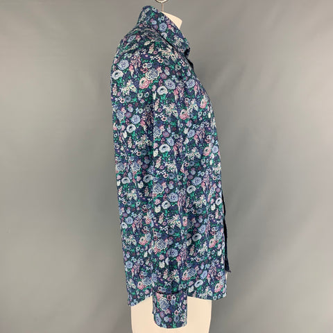 PAUL SMITH Size XL Blue & Green Floral Cotton Button Up Long Sleeve Shirt