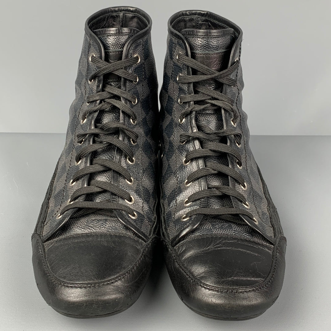 LOUIS VUITTON Size 11 Black Grey Damier Canvas High Top Sneakers
