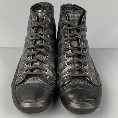 LOUIS VUITTON Taille 11 Baskets montantes en toile Damier gris noir