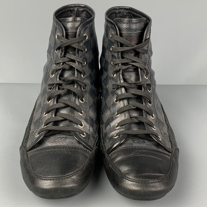 LOUIS VUITTON Size 11 Black Grey Damier Canvas High Top Sneakers