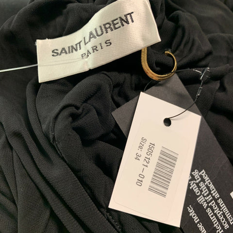 SAINT LAURENT Size 2 Black Cupro Ruched Long Sleeve Mini Cocktail Dress