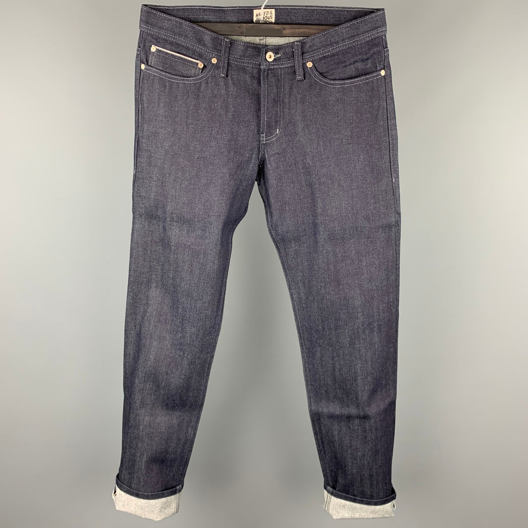 NAKED AND FAMOUS Size 34 Indigo Selvedge Denim Button Fly Jeans