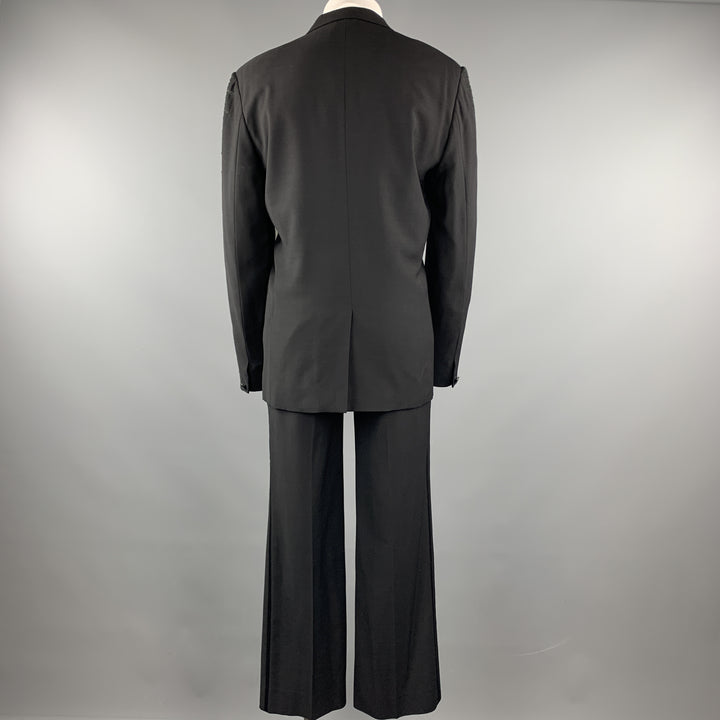 GIANNI VERSACE Size 42 Black Embroidered Sleeve Wool Peak Lapel Tuxedo