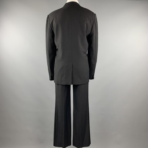 GIANNI VERSACE Size 42 Black Embroidered Sleeve Wool Peak Lapel Tuxedo