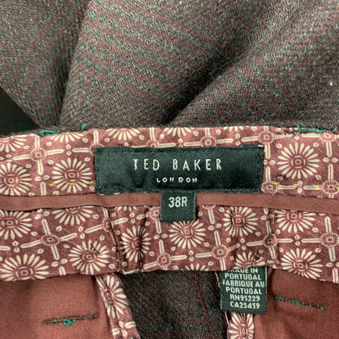 TED BAKER Size 46 Brown Burgundy Wool Single Button Suit