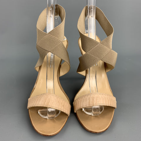 MANOLO BLAHNIK Size 10 Beige Snakeskin Strap Heel Sandals