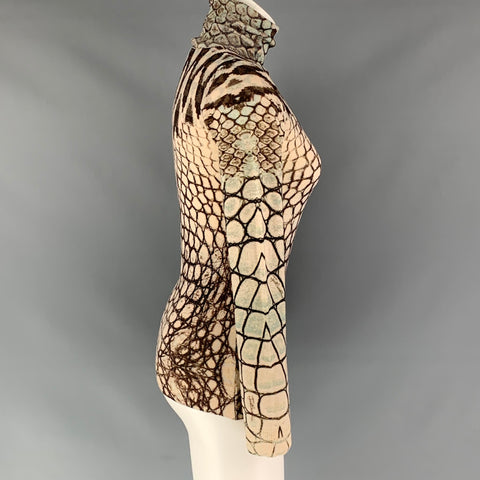 JUST CAVALLI Size 4 Taupe Cream Wool Snake skin print Pullover