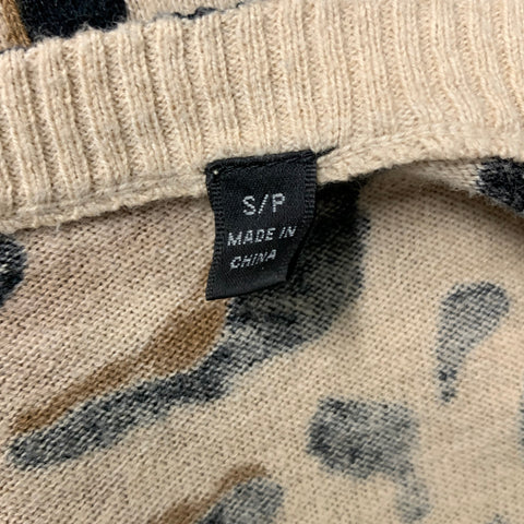 ATM Talla S Jersey con cuello en pico y estampado animal de algodón y cachemira beige y marrón