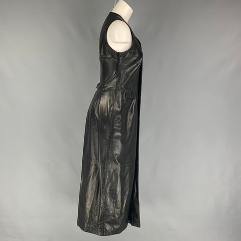 RALPH LAUREN Talla 10 Vestido abotonado de cuero negro