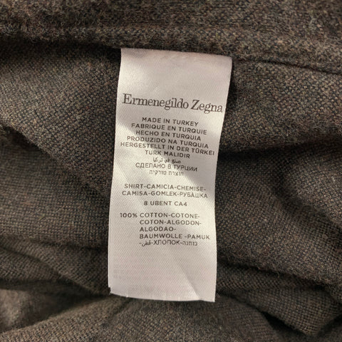 ERMENEGILDO ZEGNA Size L Brown Textured Brushed Cotton Long Sleeve Shirt
