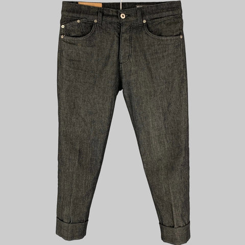 A pair of DONDUP x NOLAN indigo cotton cropped button fly jeans, displayed on a plain background.