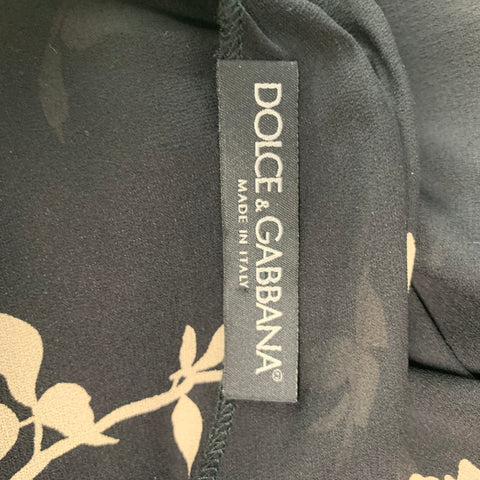 DOLCE & GABBANA Size 2 Black Cream Silk & Lycra Floral A-Line Skirt