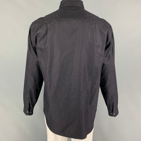 BRIONI Size L Black Paisley Cotton Button Down Long Sleeve Shirt