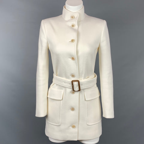 SAINT LAURENT SS 2021 Taille 4 Veste militaire ceinturée en mélange de laine crème