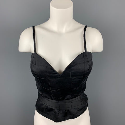 CoSTUME NATIONAL Taille 6 Haut bustier en satin noir à carreaux de fenêtre en mélange de viscose