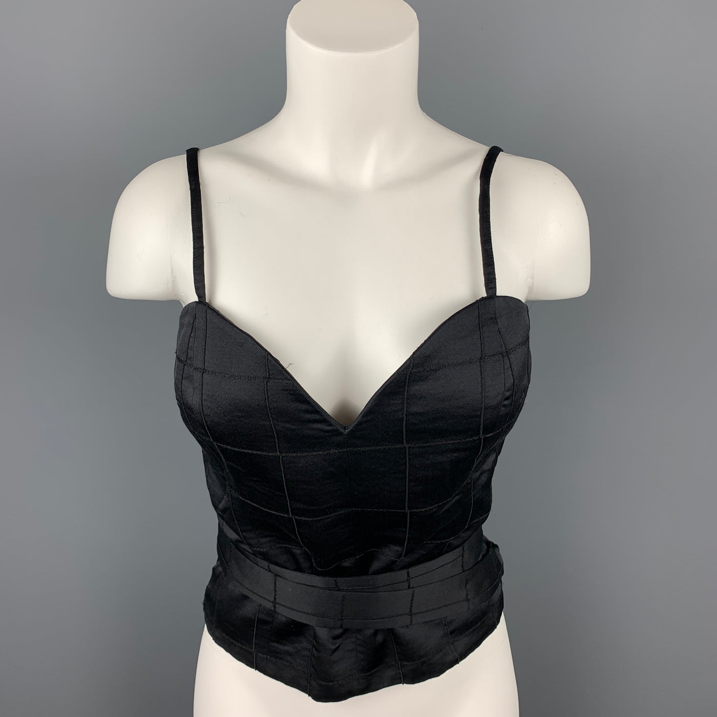 CoSTUME NATIONAL Size 6 Black Satin Windowpane Viscose Blend Wrap Bustier Top