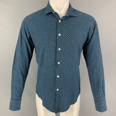 EMILE LAFAURIE Size M Indigo White Floral Linen Cotton Long Sleeve Shirt