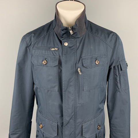 BRUNELLO CUCINELLI Size M Navy Nylon Zip & Buttons Jacket