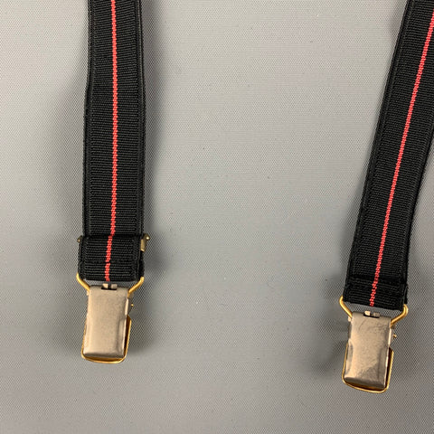 VINTAGE Size One Size Black Red Stripe Elastic Suspenders