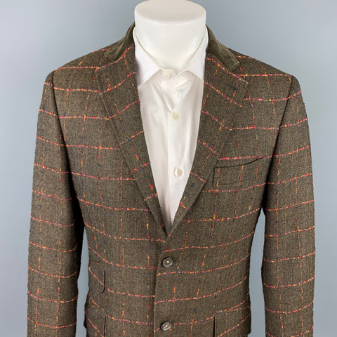 TED BAKER Size 38 Brown & Fuchsia Window Pane Wool Sport Coat