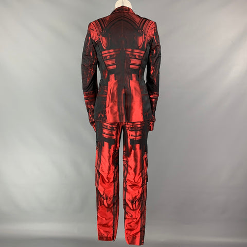 PAUL SMITH Take Pleasure Seriously Size 6 Red & Black Print Acetate Blend Ruched Pants Suit