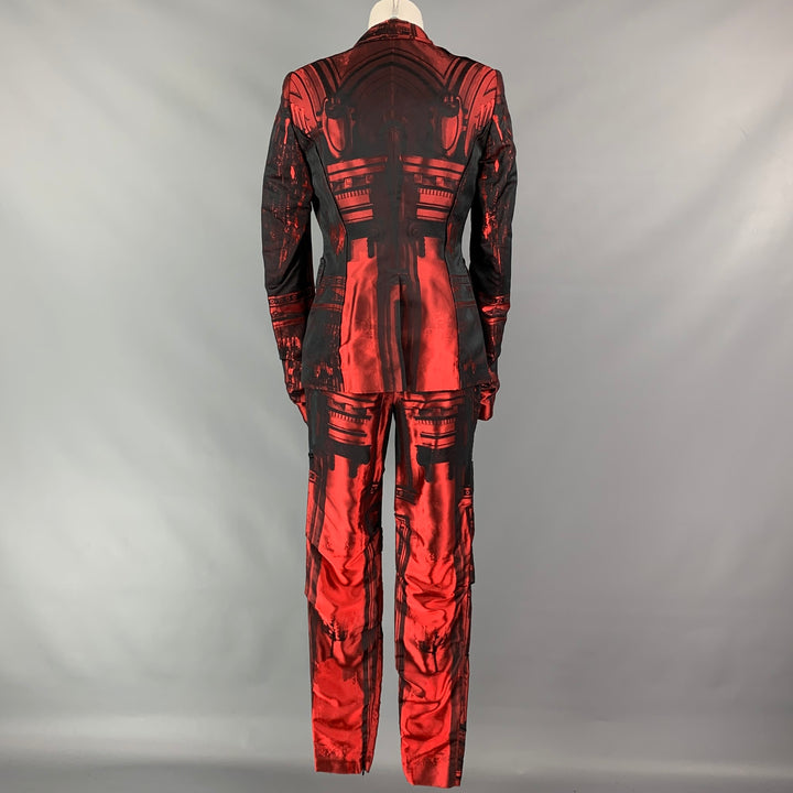 PAUL SMITH Take Pleasure Seriously Taille 6 Costume pantalon froncé en mélange d'acétate imprimé rouge et noir