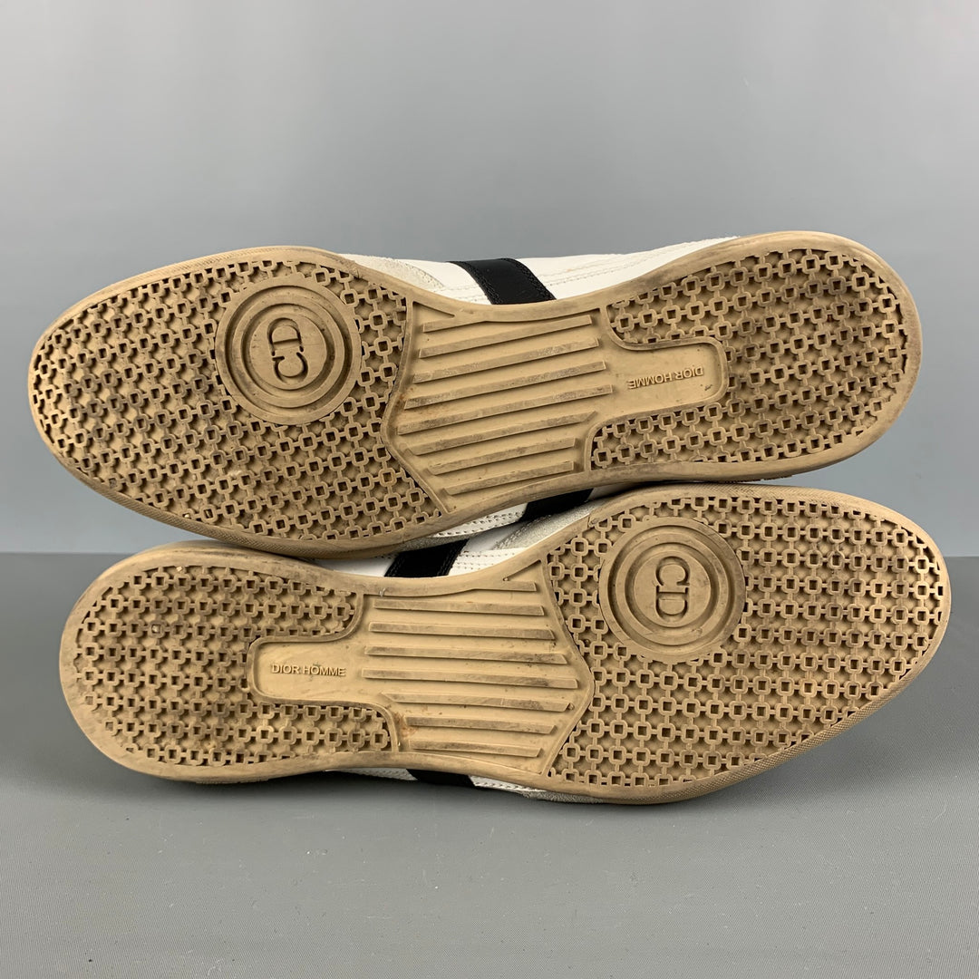 DIOR HOMME Talla 11 Zapatillas deportivas con cordones de cuero con materiales mixtos, color blanco y azul marino