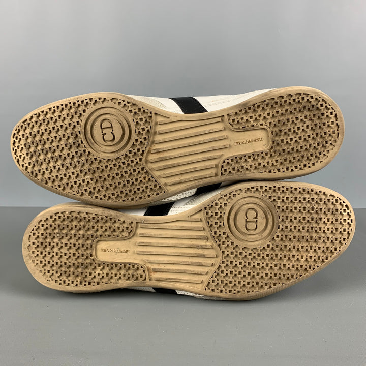 DIOR HOMME Talla 11 Zapatillas deportivas con cordones de cuero con materiales mixtos, color blanco y azul marino