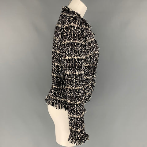LES COPAINS Size 6 Black & White Boucle Cotton Blend Textured Jacket