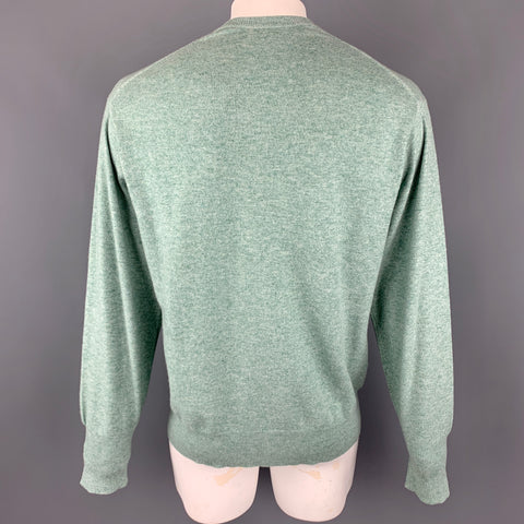 N. PEAL Size L Pistachio Knitted Cashmere V-Neck Pullover Sweater