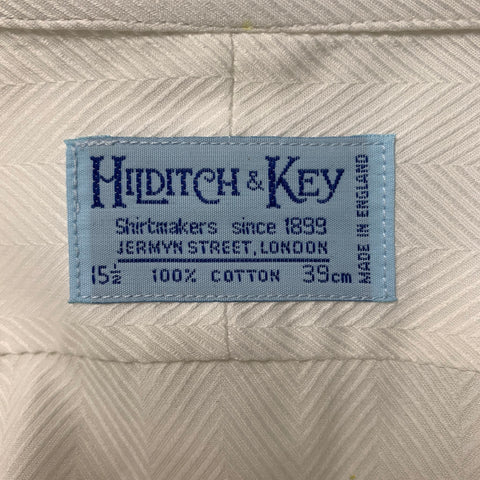 HILDITCH & KEY Size M White Herringbone Cotton French Cuff Long Sleeve Shirt