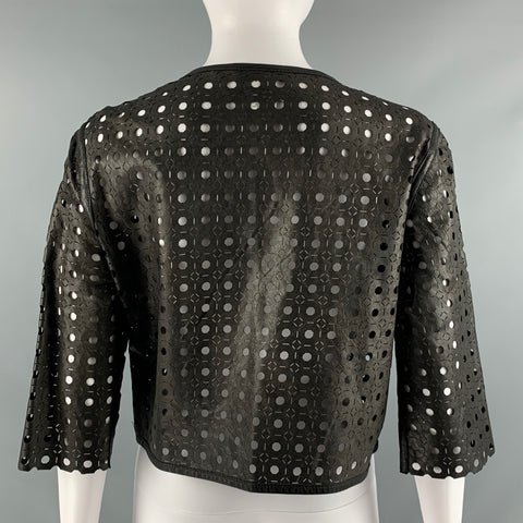 MILLY Chaqueta Mangas 3/4 Piel Cordero Perforada Negra Talla M