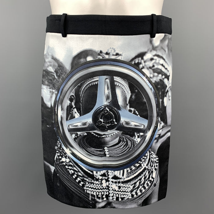 GIVENCHY Resort 2013 Size 32 Black Graphic Polyester Apron Skirt
