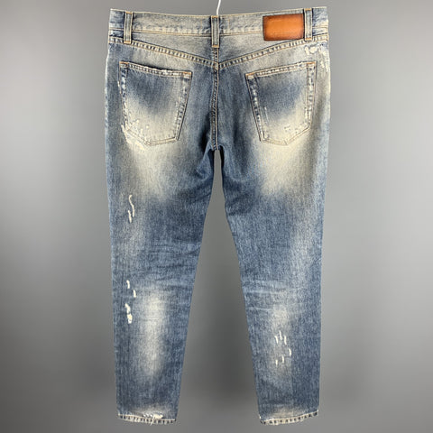 DOLCE & GABBANA Size 32 Indigo Distressed Denim Button Fly Jeans