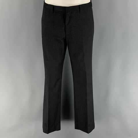 CALVIN KLEIN COLLECTION Size 38 Black Grey Heather Wool Silk 32 29 Suit