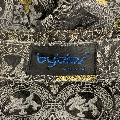 BYBLOS Size 14 Grey Black Print Spread Collar Shirt
