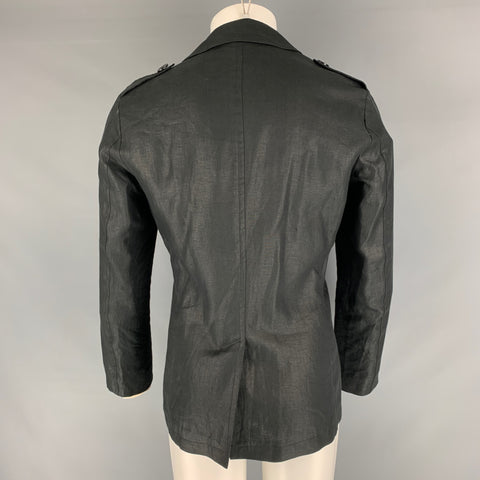 EMANUEL UNGARO Size 38 Black Solid Linen Peacoat Coat