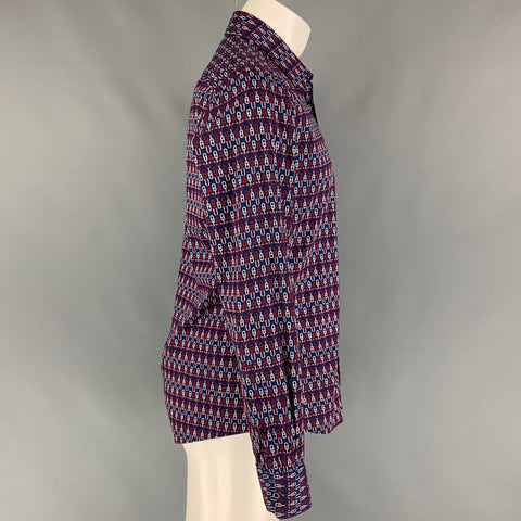 GUCCI Size M Blue Red White Chain Cotton Long Sleeve Shirt