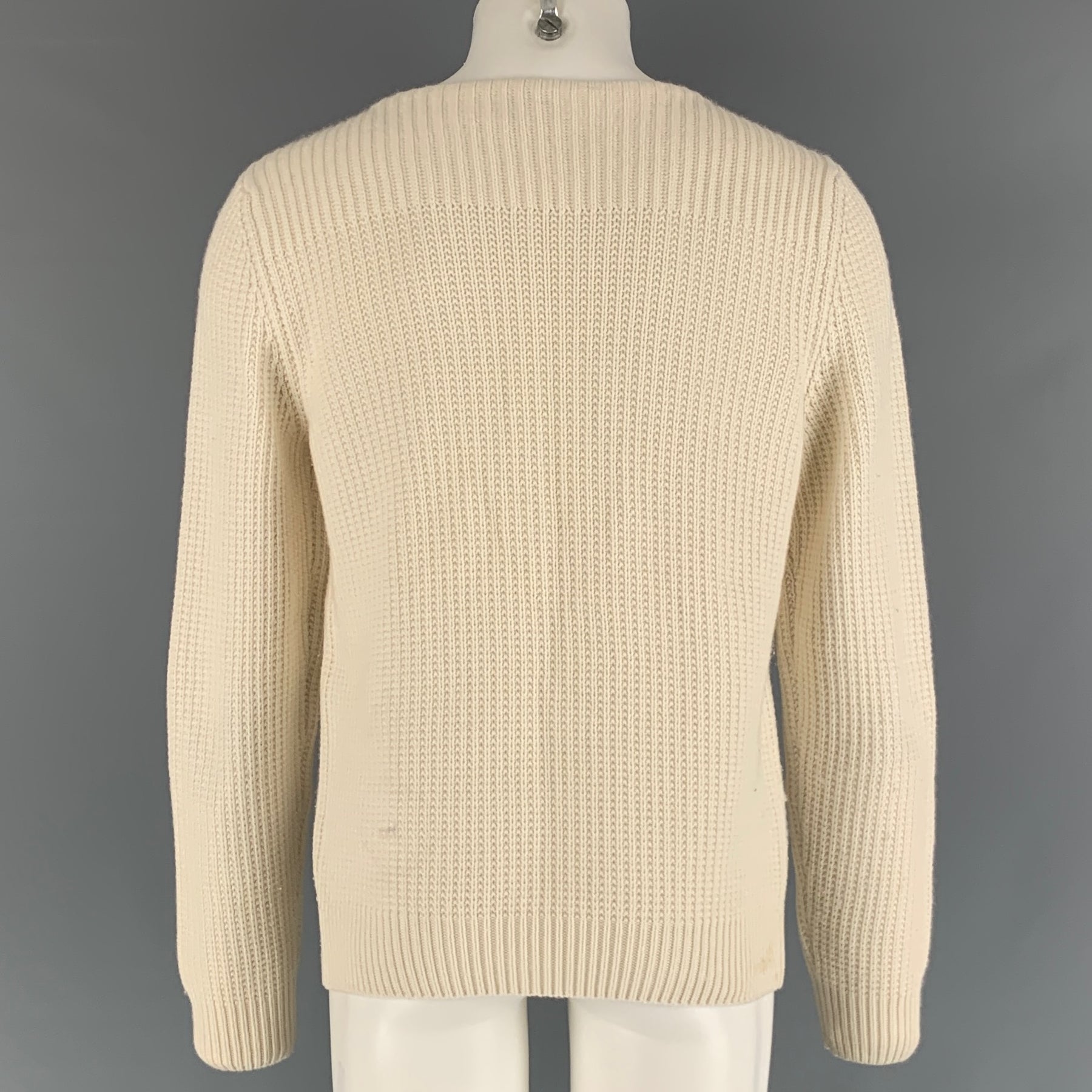 HERMES Size S Cream Knitted Cashmere Cotton Boat Neck Sweater