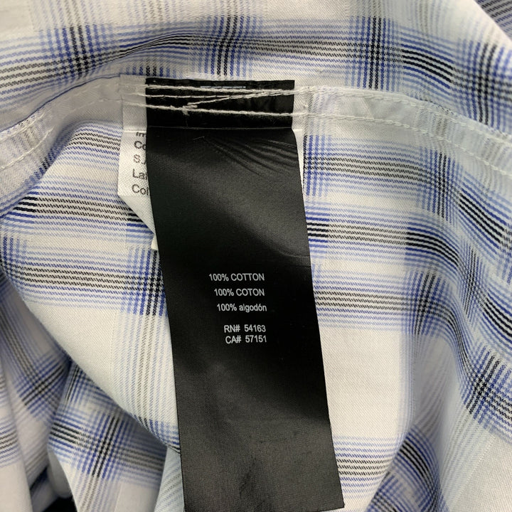 KARL LAGERFELD Size M Blue White Print Cotton Snaps Short Sleeve Shirt