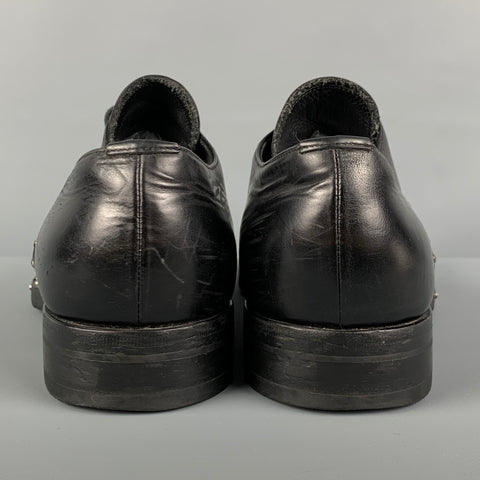 PRADA Size 10 Black Silver Studded Leather Lace Up Shoes