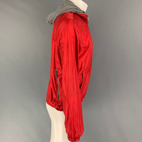MONCLER Size M Red Grey Mixed Fabrics Hooded Jacket