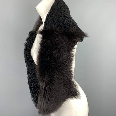 OWEN BARRY Black & Gray Patchwork Shearling & Fur Scarf