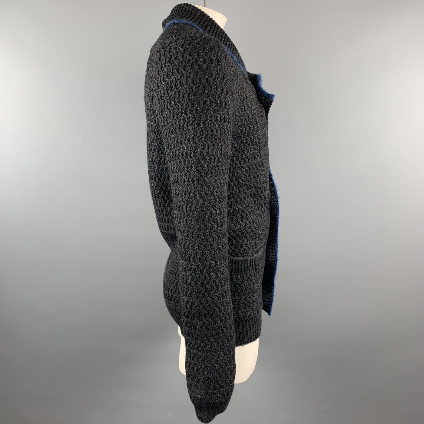KAPITAL Size M Black Knitted Wool Shawl Collar Cardigan