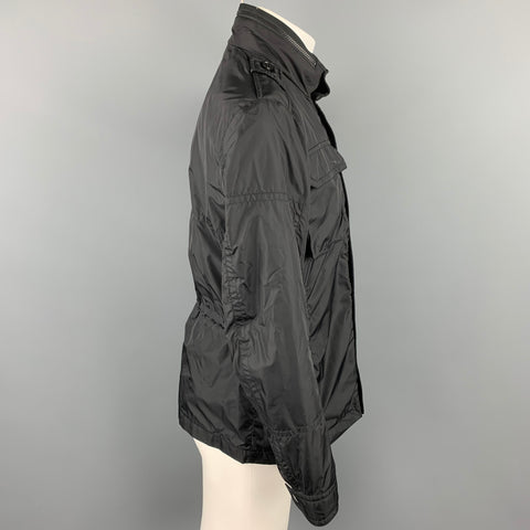 MONCLER Size L Black Polyamide Hooded Jacket