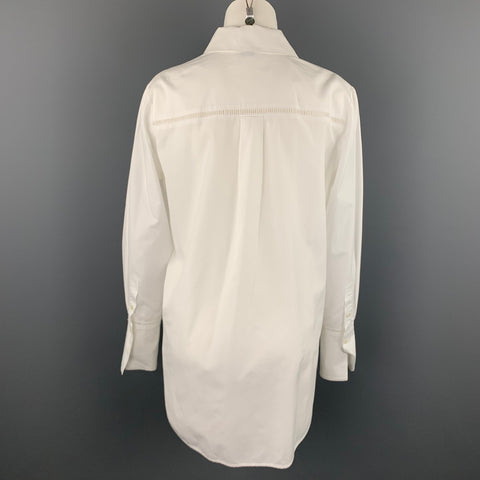 VINCE Blusa abotonada de algodón con ojales de popelina blanca talla M