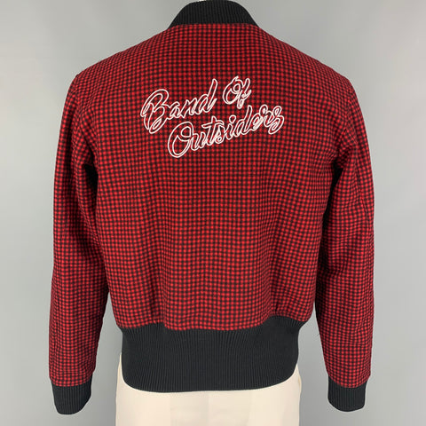 BAND OF OUTSIDERS Size 40 Red Black Checkered Wool Bomber Jacket