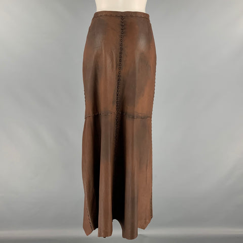 RALPH LAUREN Size 10 Brown Lace Up Long Skirt
