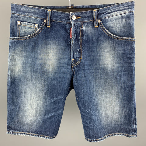 DSQUARED2 Size 34 Indigo Wash Cotton Button Fly Shorts
