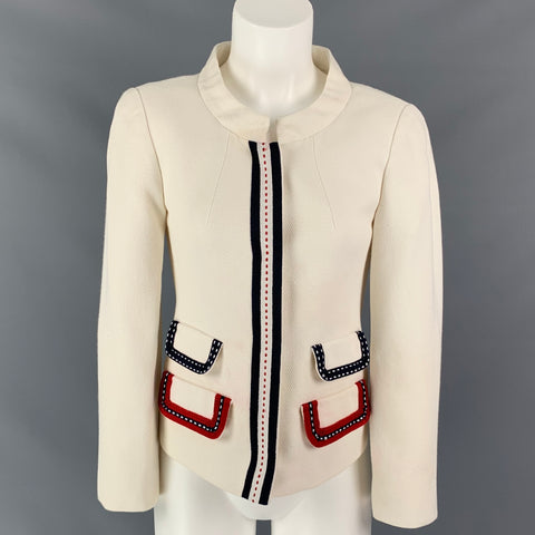 D&G by DOLCE & GABBANA Size 6 Cream Cotton Ribbon Trim Jacket